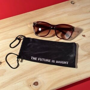Stylish Brown Sunglasses with Gold Accents and Black Pouch